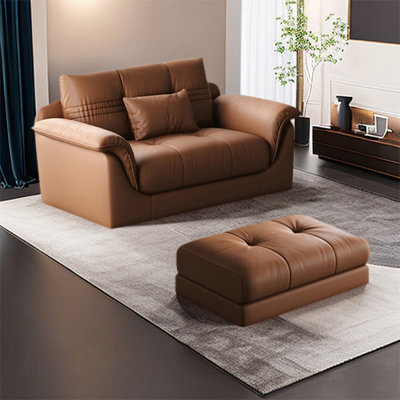 Chaise avec accoudoirs avec repose-pieds orange en cuir véritable avec repose-pieds
