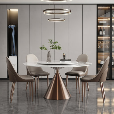 Simple Luxury Round Rock Slab Dining Table Sets