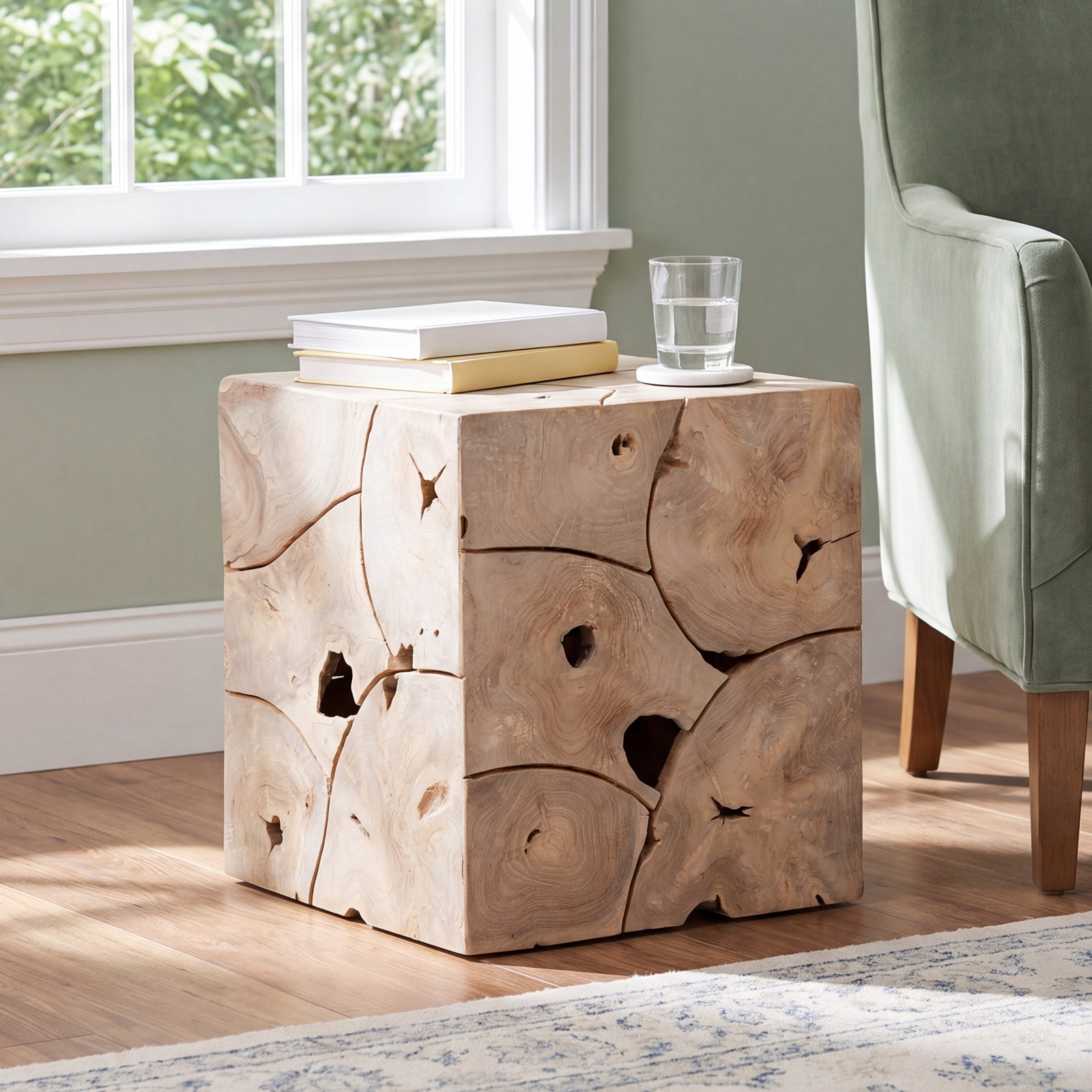 Solmar Solid Wood End Table, Natural Teak