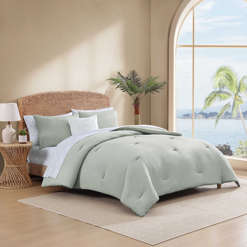 Ensemble de lit réversible Tommy Bahama Seersucker, Édredon très grand + 7 pièces supplémentaires, Vert