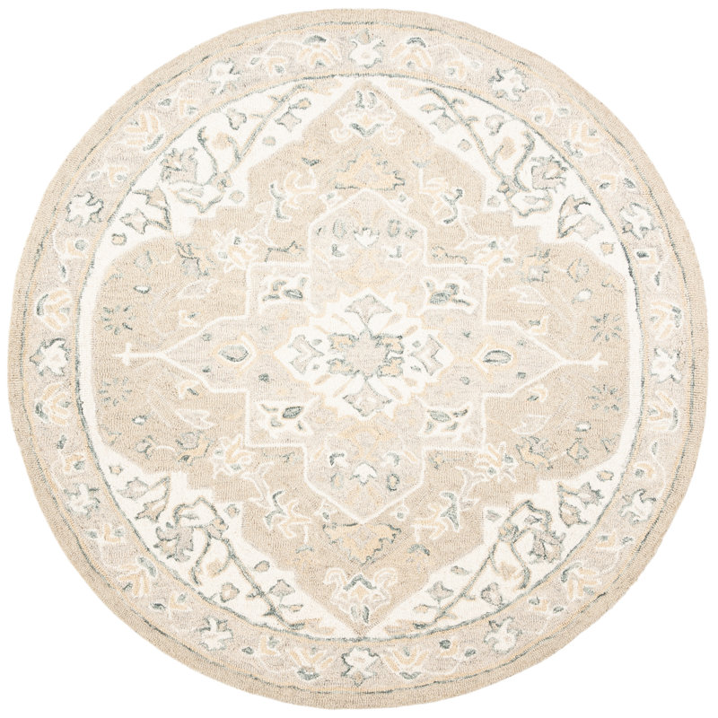 Tapis oriental en laine et coton touffeté à la main avec latex, Rond 3 pi