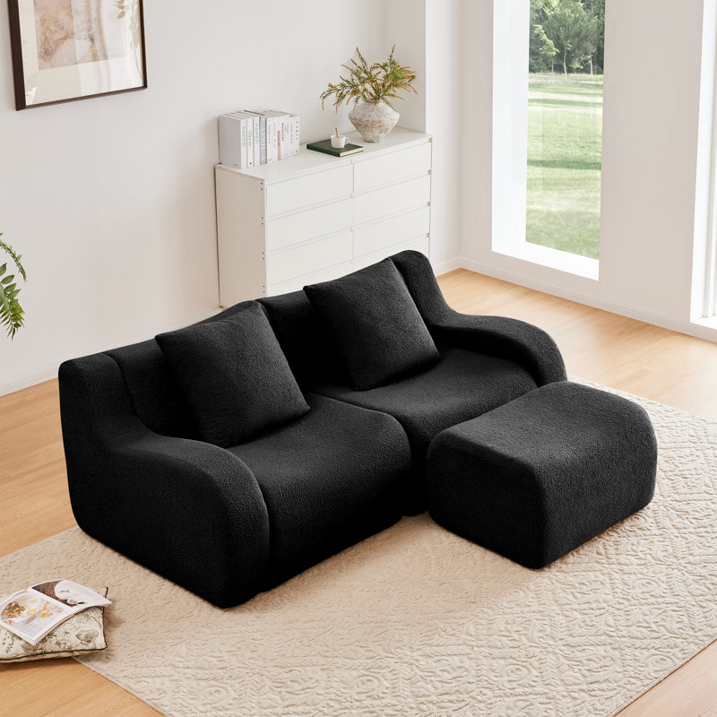 Canapé modulaire Boneless, Noir Teddy / Boucle