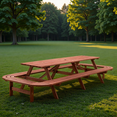 14-16 Persons Picnic Table With Benches And Umbrella Hole