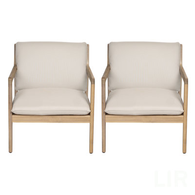 Fauteuil d'extérieur en bois d'acacia, ensemble de 2, fauteuil club de patio avec coussins, teck clair, fauteuil