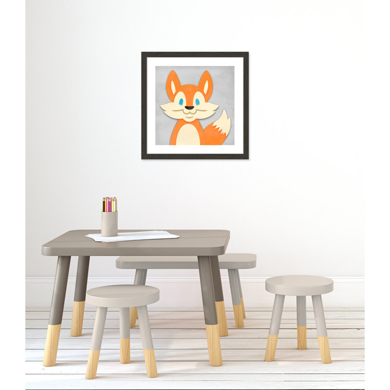 «Cheery Fox», impression sur papier, H 22,5 po x l 22,5 po x P 0,6 po, Cadre plat à grain de bois noir