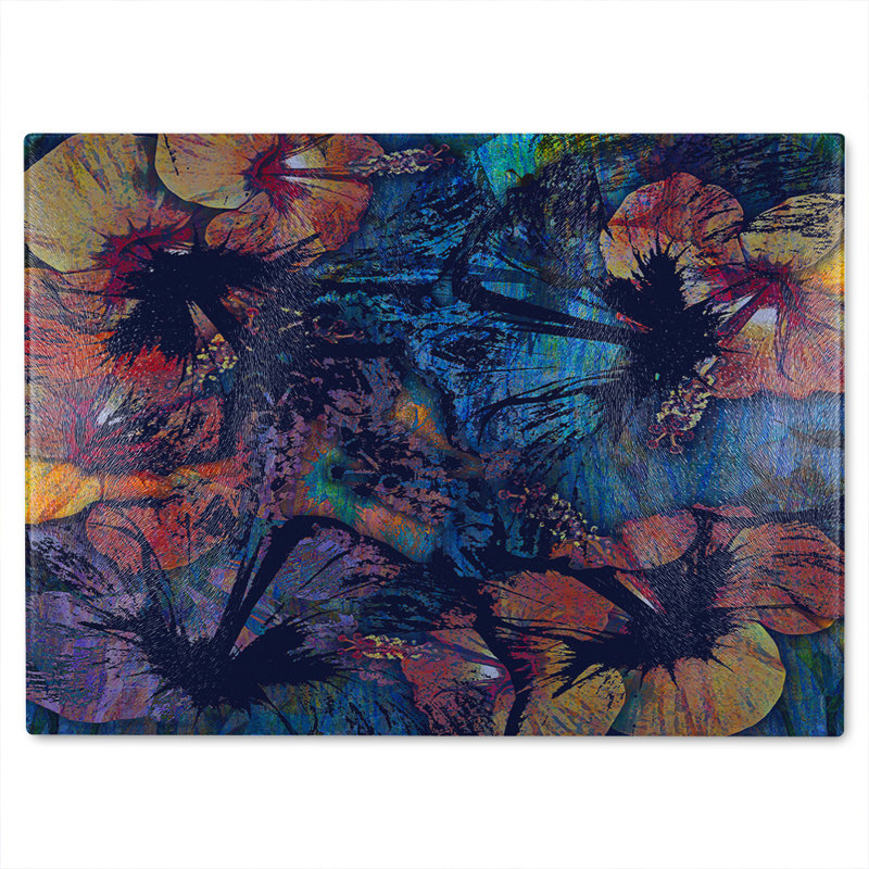 Grunge Flower Print Glass Chopping Board
