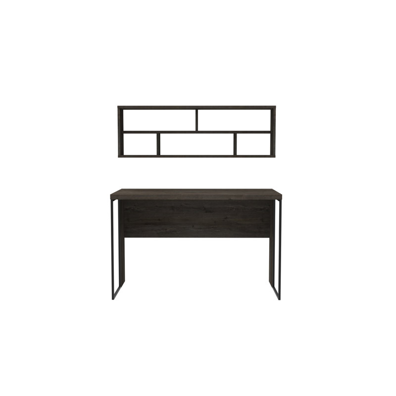 Traudel Writing Desk With Wall Shelf, Dark Coffee