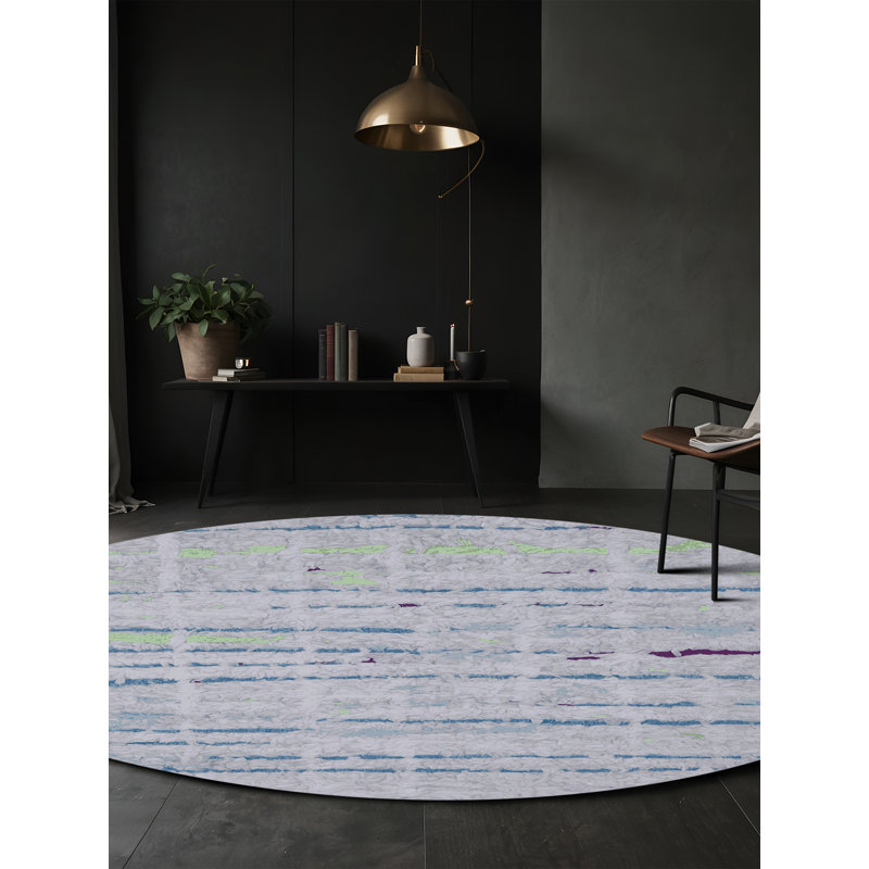 Machine Washable Gray Area Rug, Round 6'