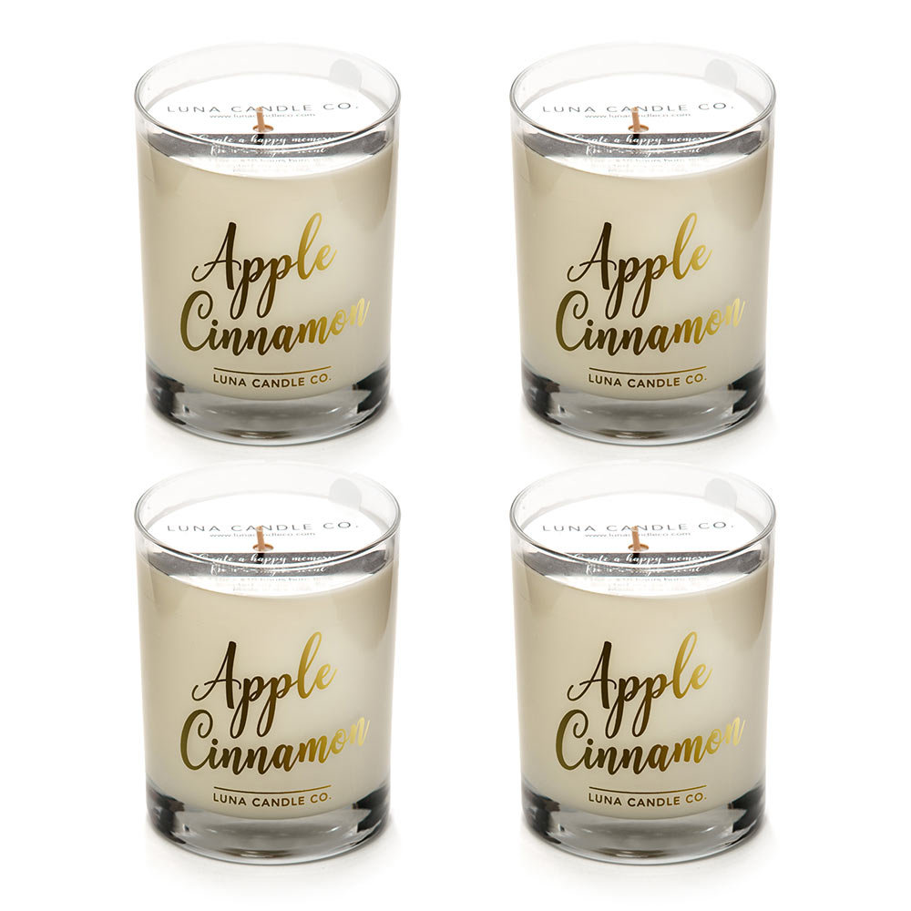 Apple Cinnamon Scented Jar Candle with Glass Holder (Set of 4) Luna Candle Co.
