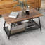 Table basse rustique, table basse industrielle à 2 niveaux avec tablette de rangement, mobilier d'appoint en bois avec cadre en métal pour le salon