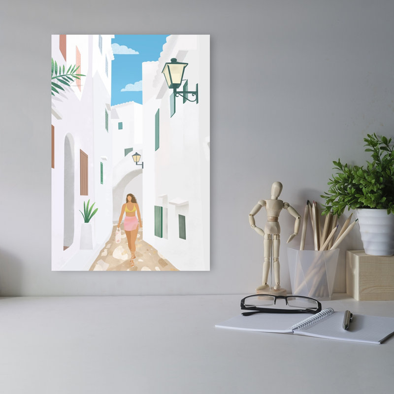 Menorca Abstract Palm Tree Coastal Landscape Wall Art Print 1 Piece Wrapped Canvas Wall Art, 45.72cm H x 30.48cm W