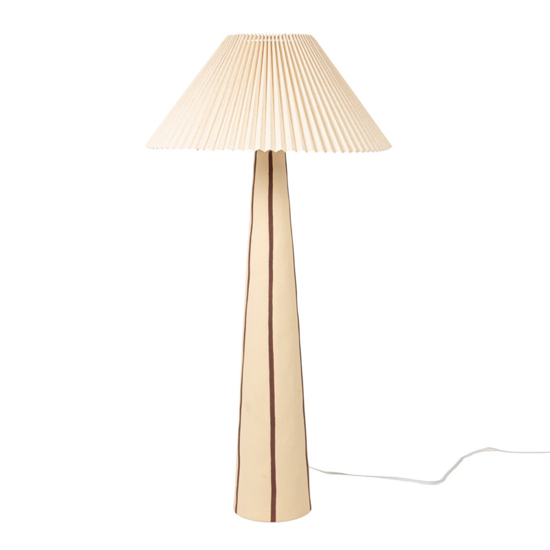 Stoneware Floor Lamp with Tapered Base and Pleated Shade