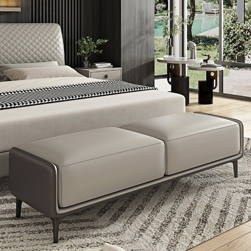 Banc rembourré en cuir Nezovich, Gris clair / Gris foncé