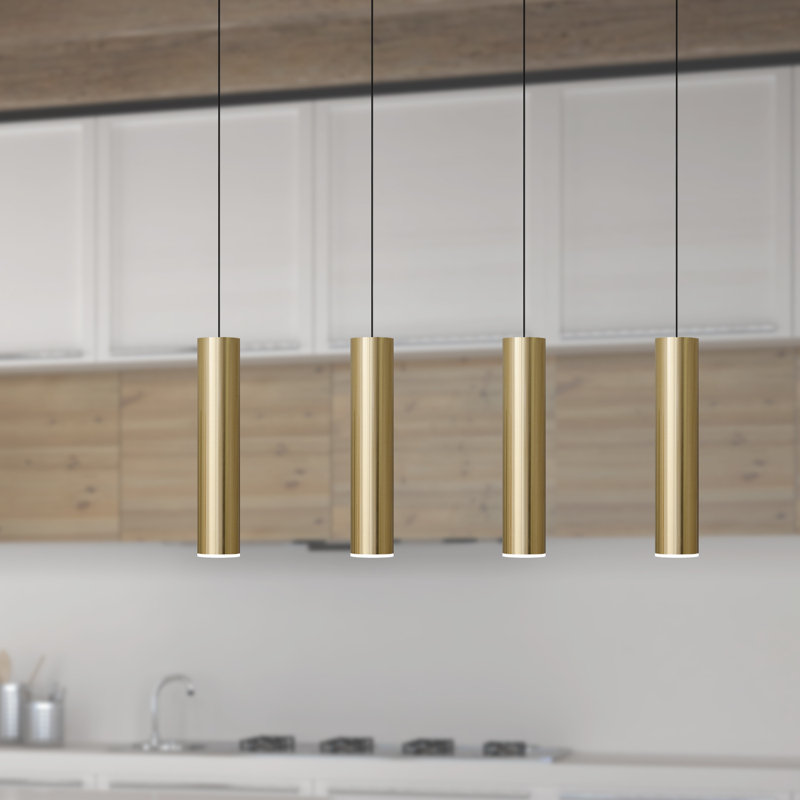 Luminaire suspendu pour îlot de cuisine 3 lumières Nevcivan, Laiton, 4