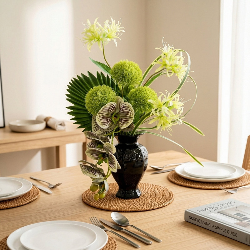 Fleurs artificielles avec vase