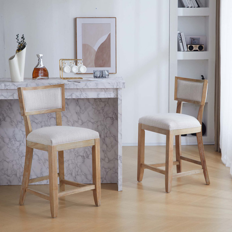 26.5" Counter Stools Set Of 2,Upholstered Counter Height Bar Stools With Comfy Back,Solid Rubber Wood Frame,Backrest, Footrest,Armless Barstools For Home Bar,Kitchen Counter
