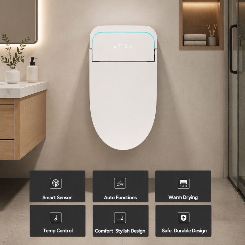 Toilette intelligente une pièce avec bidet intégré, siège à fermeture automatique, sécheuse et eau chaude