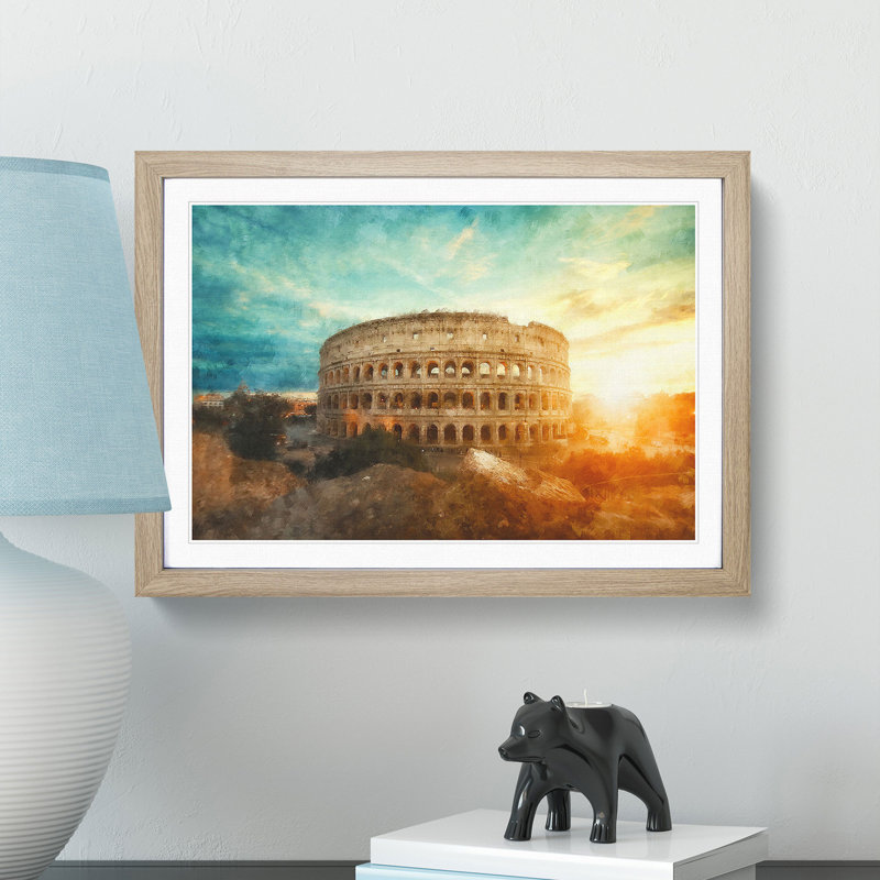 The Colisium in Rome Italy - Picture Frame Painting Print, 33cm H x 45cm W x 2cm D, Oak Framed