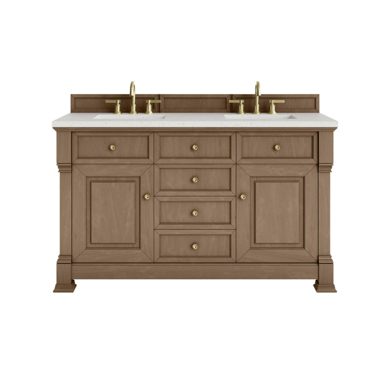 Brookfield 60 in. Double Vanity, Pecan, Lime Delight, Widespread