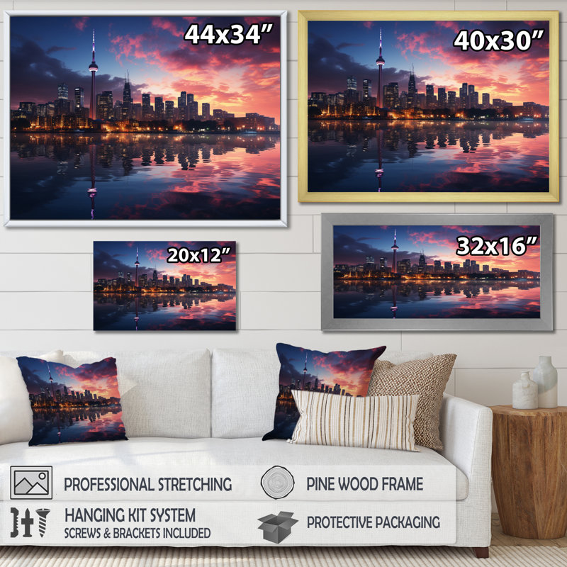 Toronto Canada Cityscape - Nautical & Beach Wall Art Living Room, H 34 po x l 44 po x P 1,5 po, Toile tendue
