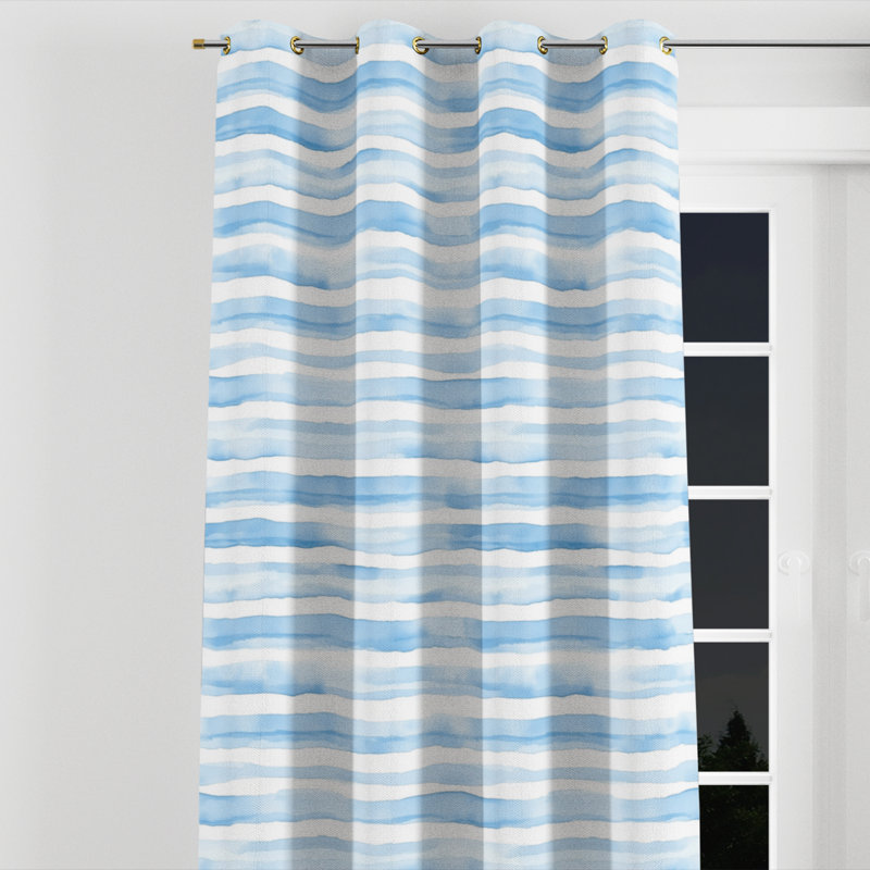 Rideaux occultants à rayures - 1 rideau à œillets à rayures bleu pâle et bleu moderne, L 52 po x L 63 po, Œillets dorés
