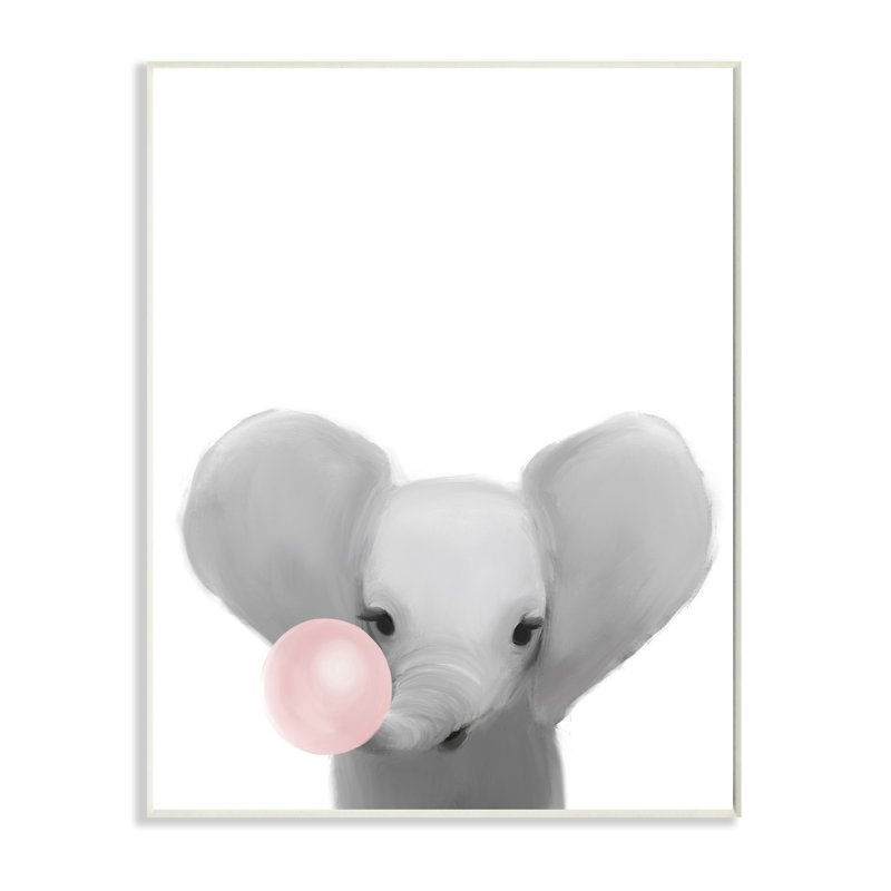 Bébé éléphant avec gomme à bulles rose, H 15 po x l 10 po x P 0,5 po, Plaque murale