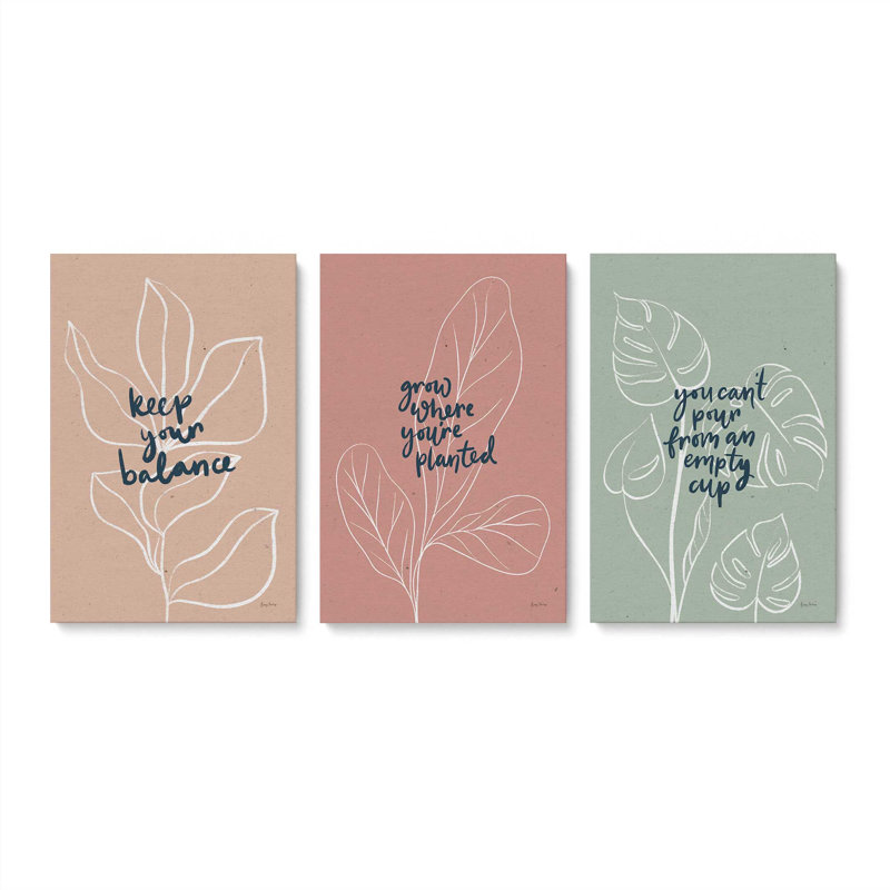 Ensemble de 3 fleurs confiantes, Toile tendue, H 12 po x l 24 po