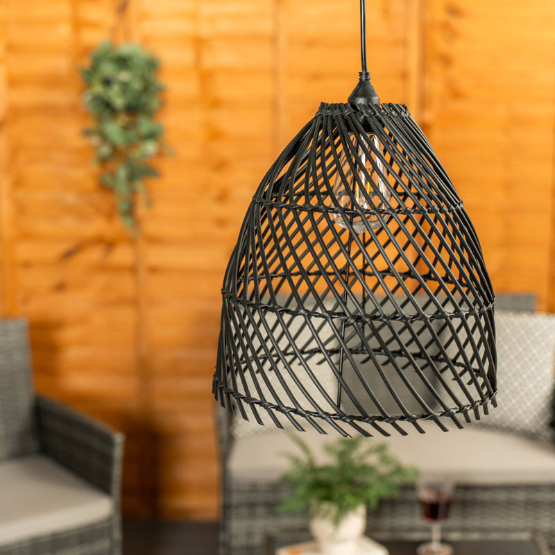 Black Rattan Battery Operated Outdoor Hanging Pend LED Outdoor Pendant