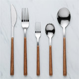 20-Piece Stainless Steel Flatware Set With Wooden-Grain Handle, 4-Piece Fork, Knife, Spoon, And Fruit Fork