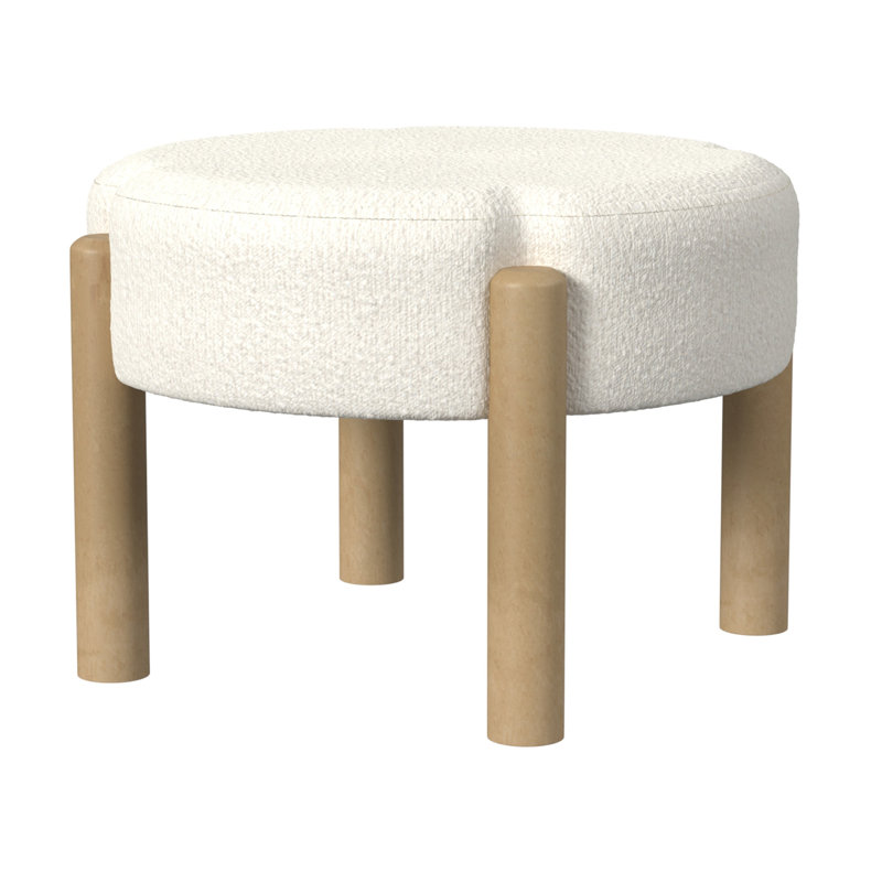 Repose-pieds de 22 po Eli, boucle brune et bois franc naturel Eli, Crème, crème