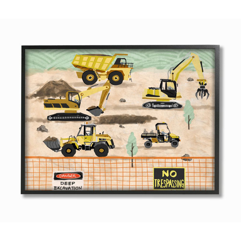 Manzella Construction Engins, dessin de peinture, H 24 po x l 30 po x P 1,5 po, Giclée encadrée noir minuit