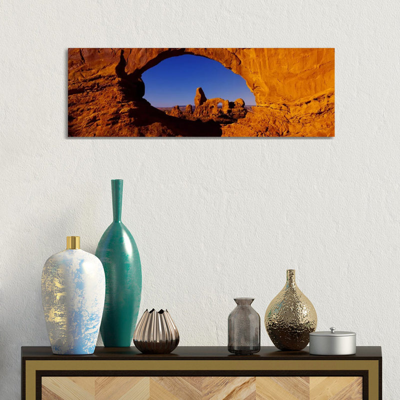 Natural Arch on a Landscape, Arches National Park, Utah, USA 1 Piece Wrapped Canvas Panoramic Wall Art