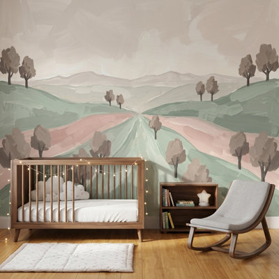 Papier peint pastel paysage Rolling Hills amovible Painterly Brushstrokes Wall Decor