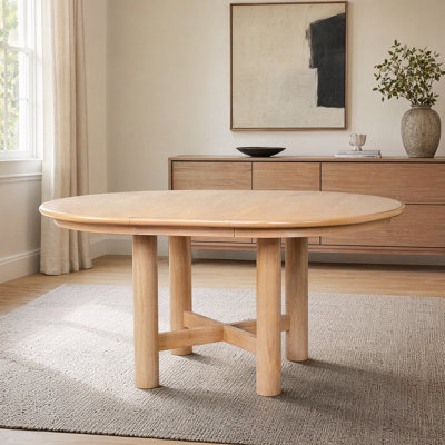 Table de salle à manger extensible Farmhouse - Table ovale de 47 à 63 po avec finition grain de bois naturel