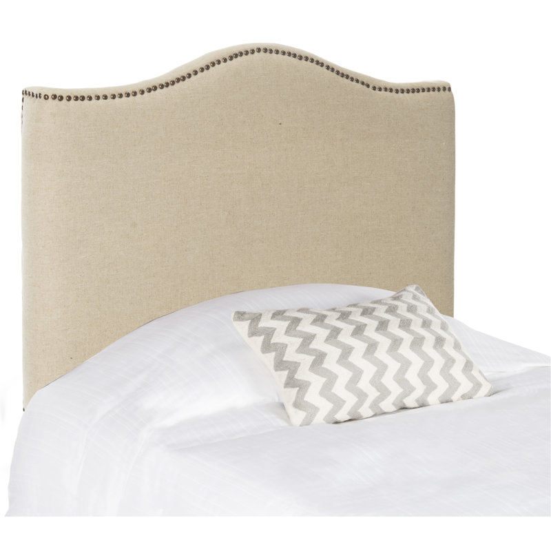 Laken Upholstered Headboard, King, Beige Linen, Silver