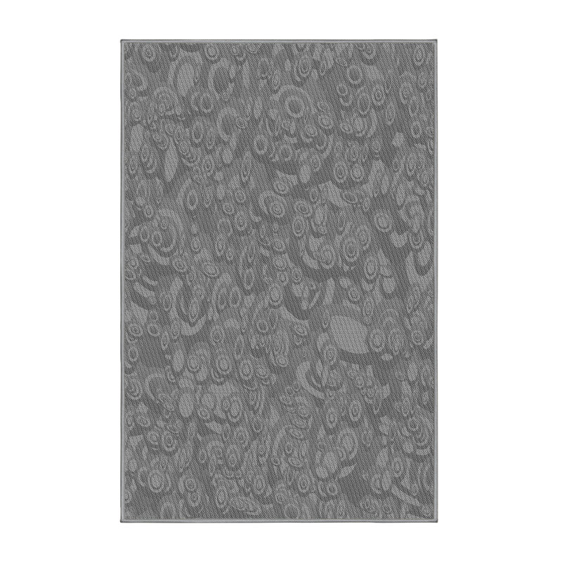 Laine tissé à la machine à motifs géométriques et polyester gris foncé Tapis décoratif, Rectangle 5 pi x 7 pi