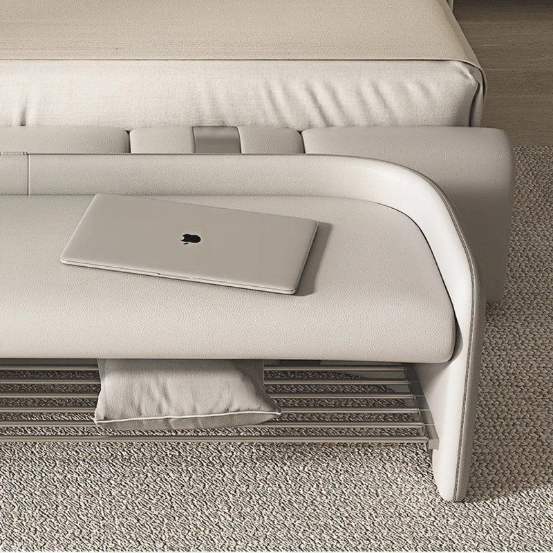 Banc de rangement rembourré en cuir Jimeniz, Gris