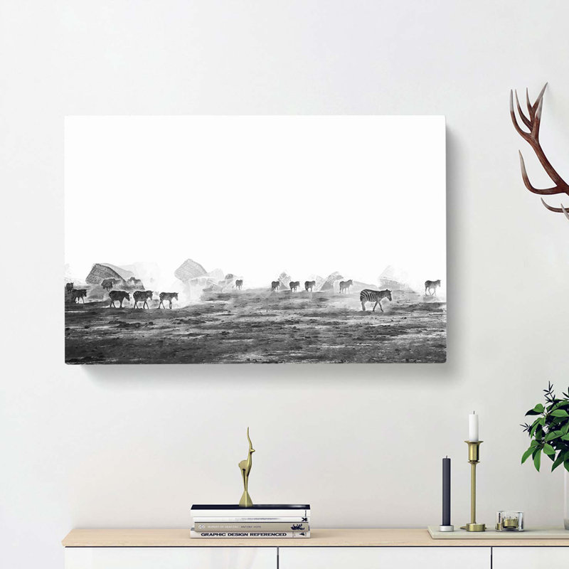 Zebras Roaming In Kenya In Abstract - Wrapped Canvas Painting, 40cm H x 60cm W x 3cm D