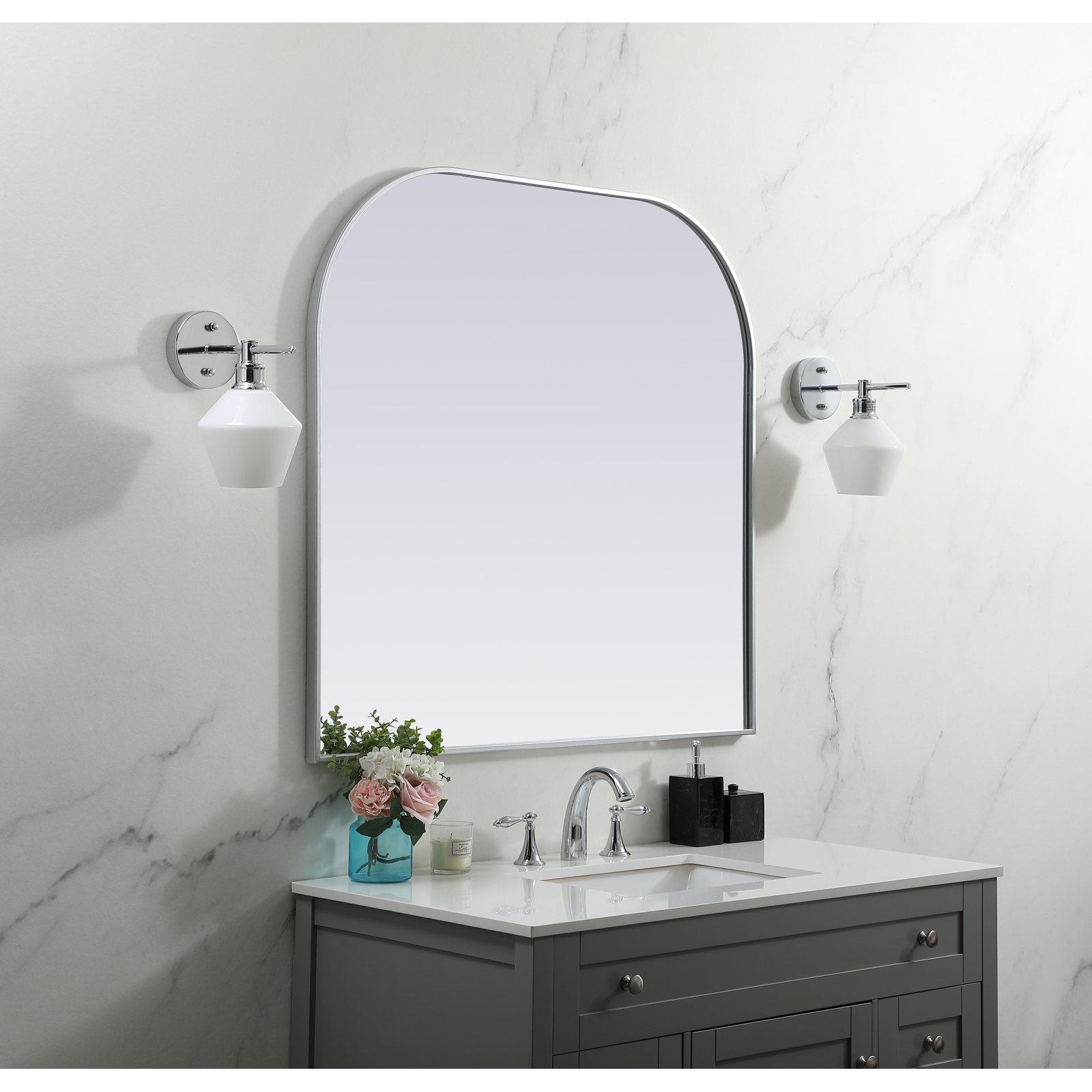 Sabine Metal Wide Arch Wall Mirror, Silver, 38" x 40"