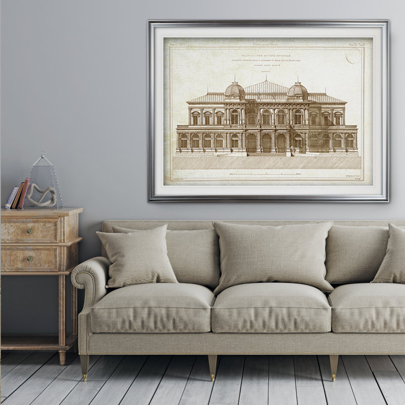 " Architecture Sketch I ", Gold Framed, 31" H x 43" W x 1.5" D, White Mat