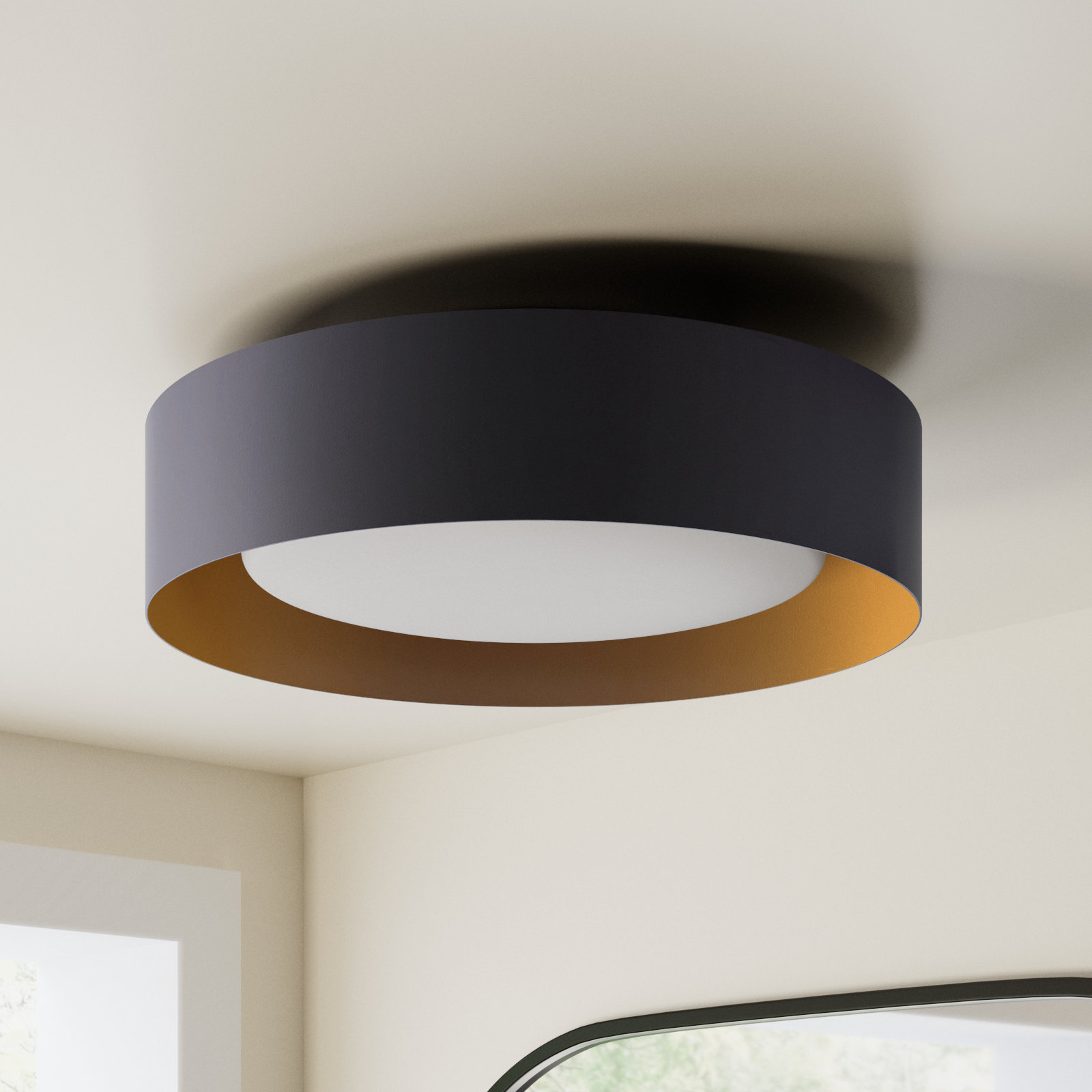 Savita 16" 3-Light Flush Mount, Black/Gold