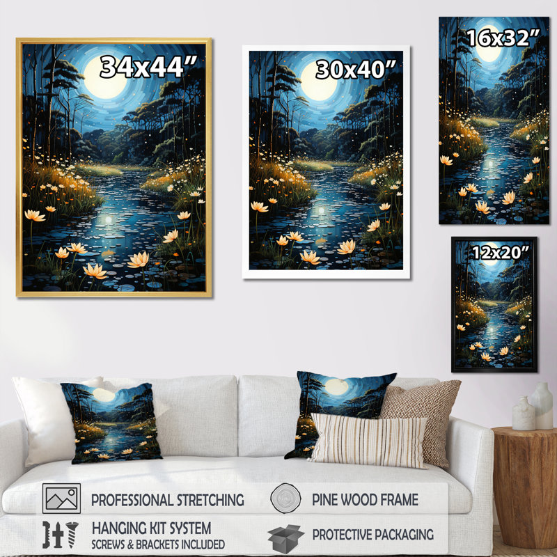 «Balok Blue Green Pointillism River At Night VI», reproduction sur toile, H 32 po x l 24 po x P 1 po, Toile tendue