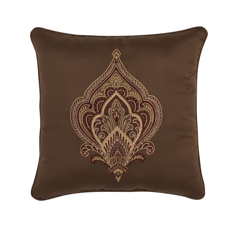 Coussin décoratif carré 18 po Odette, Crimson Damask 2, Carré 18 po