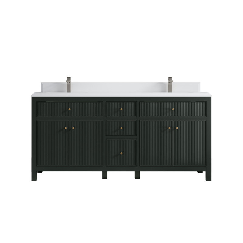 Ensemble de meuble-lavabo double 72 ", Blanc, Vert forêt foncé