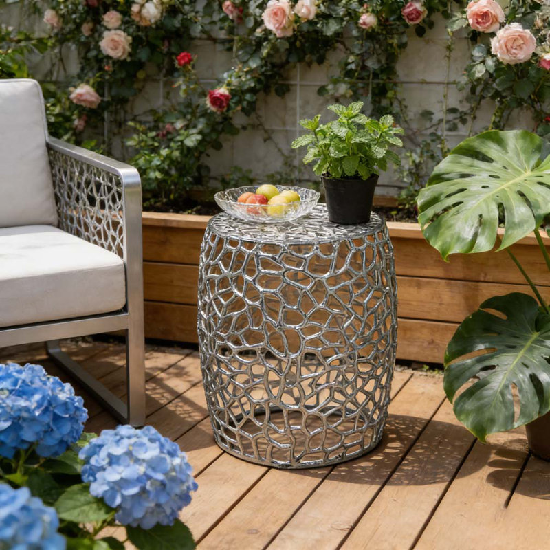 Table de bout cylindrique en aluminium au design complexe, Nickel