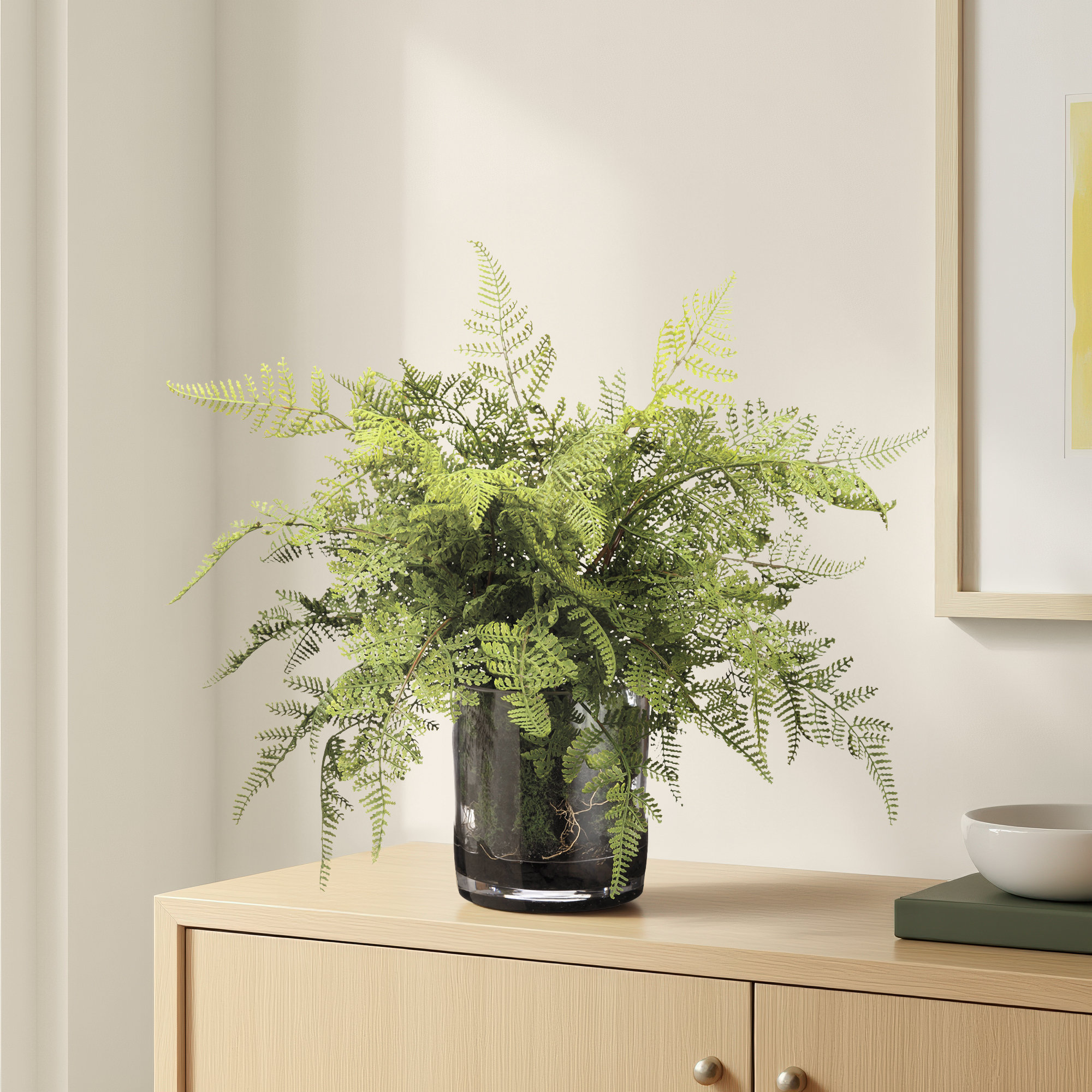 17'' Faux Fern Plant in Glass Vase