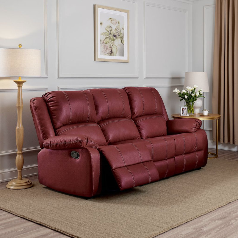 Canapé inclinable manuel 3 places Zuru Motion, Rouge vin, H 40 po x l 81 po x P 37 po