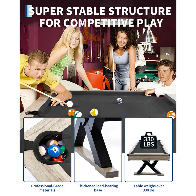 Table de billard de 7 pi pour adultes, ensemble complet de billard avec 2 queues, 16 boules, triangle, craie et brosse, fabrication de pieds en K, tissu professionnel
