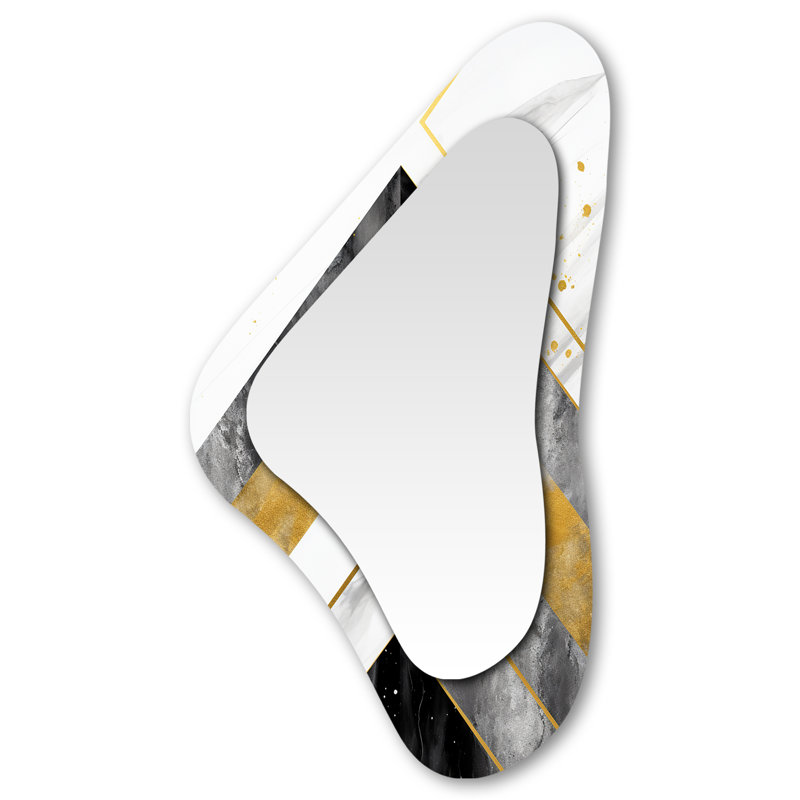Grand miroir mural géométrique abstrait à chevrons géométriques gris et blanc