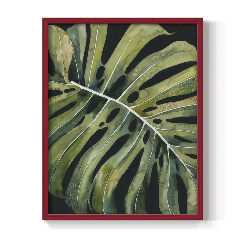 Nocturnal Monstera I, reproduction encadrée - bois massif, H 30 po x l 24 po, Rouge